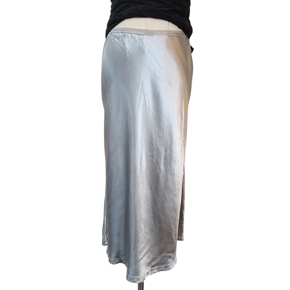 Wanted Silver Midi Slip Skirt with Lace Trim Minimalist Elegant Lingerie M‎